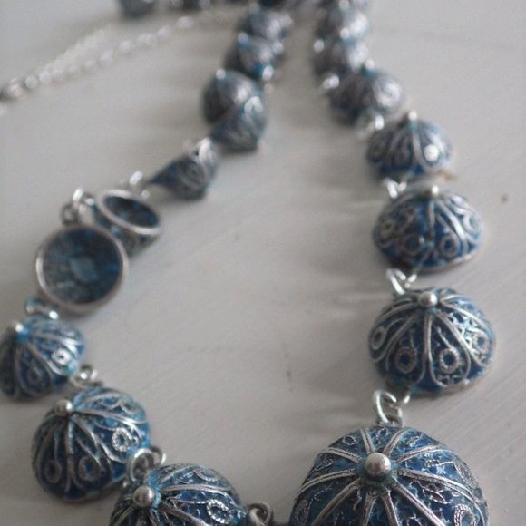 Antique Sterling Silver Enameled 1910 Necklace Choker - Picture 3 of 6